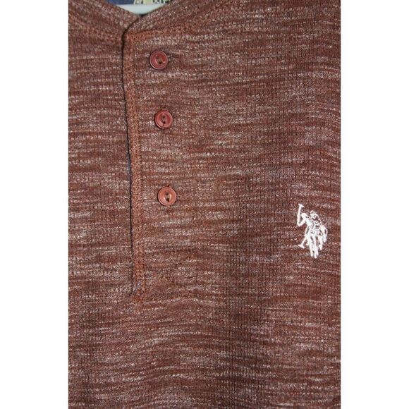 US Polo Assn Shirt Long Sleeve Henley Heathered Rusty Brown Cotton Mens L - Picture 2 of 7
